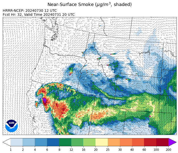 By Wednesday afternoon, the HRRR smoke model shows a departing trough providing some temporary relief from the smoke to much of the state.